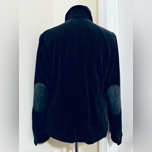 Vintage Midnight Black Velvet Corduroy Button-Up Jacket w Leather Elbow Patch